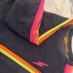 Women’s Aviator Nation Cropped Neon Striped Crew Neck